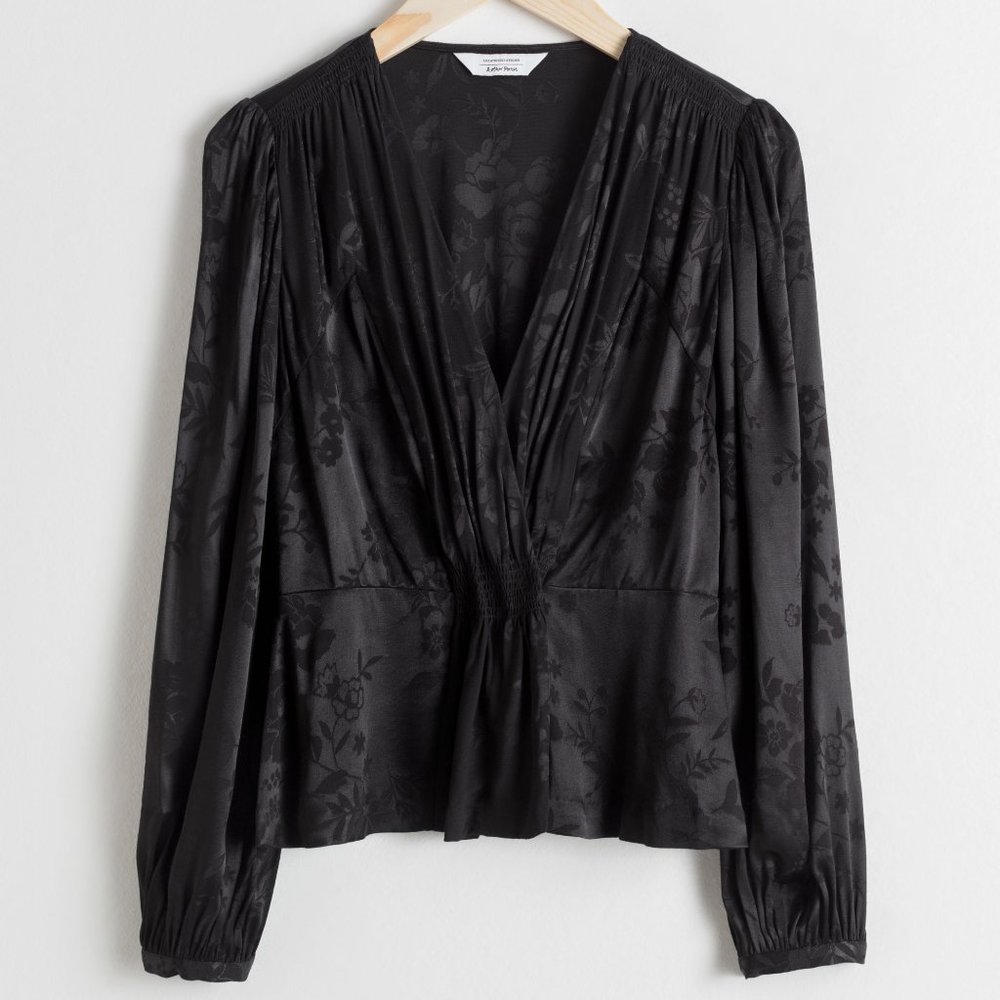 & Other Stories Ruched Jacquard Blouse